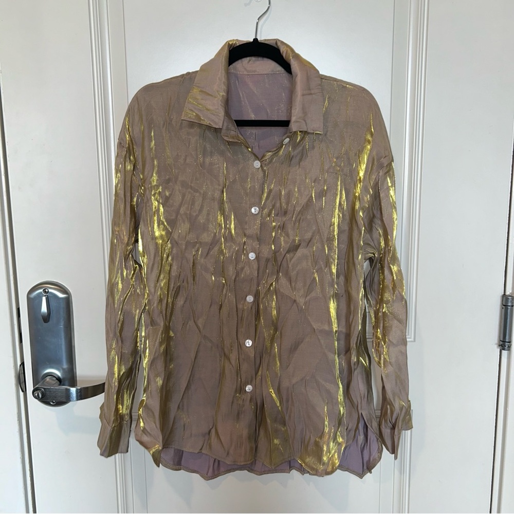 Silky golden button down